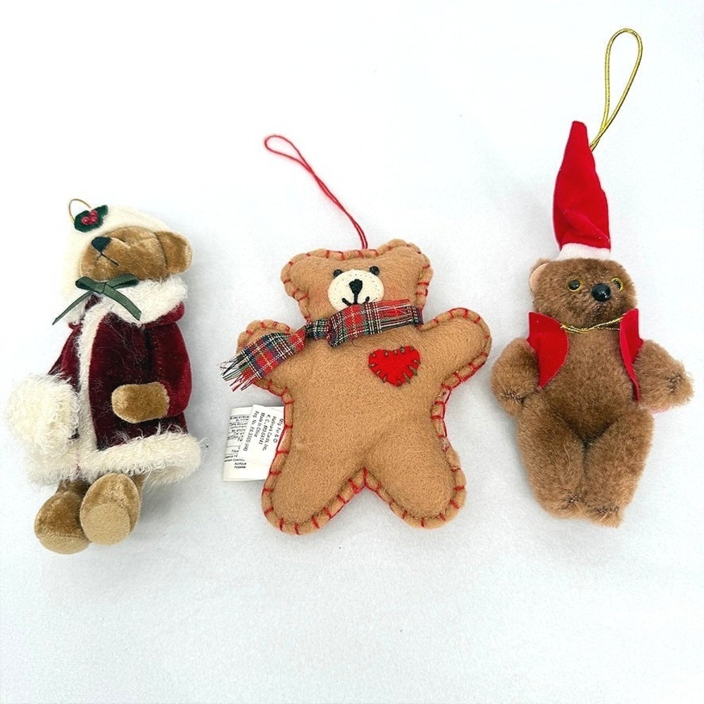 Christmas Plush Stuffed Bear Ornaments Plush Felt Lot of 3 Holiday Decor Small